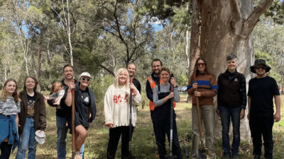 Spin Off artists at a local regeneration plot planting